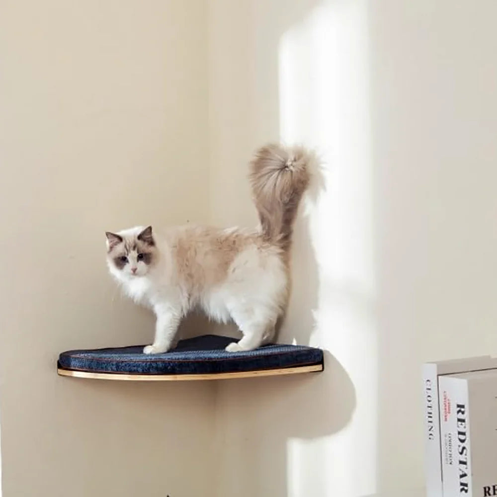 Meowsera Corner Cat Shelf with Comfortable Cat Pad