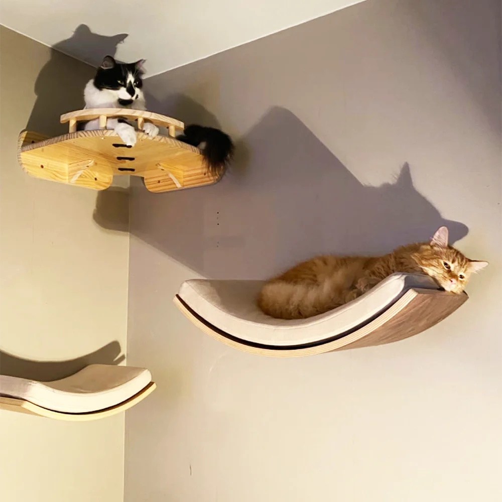 Meowsera Large Curved Cat Shelf - Wall-Mounted Cat Beds