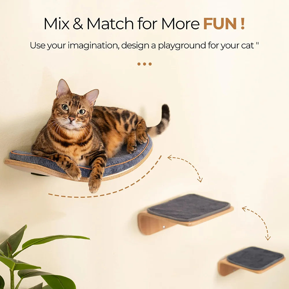 Meowsera 2 Set Cat Wall Steps - Wooden Cat Climbing Shelves