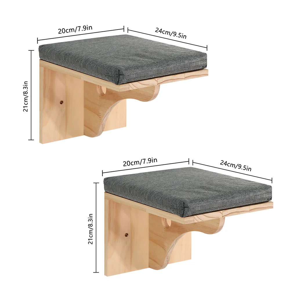 Meowsera Large Cat Wall Shelves with 2 Cat Wall Steps - Modern Cat Wall Furniture