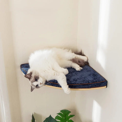 Meowsera Corner Cat Shelf with Comfortable Cat Pad