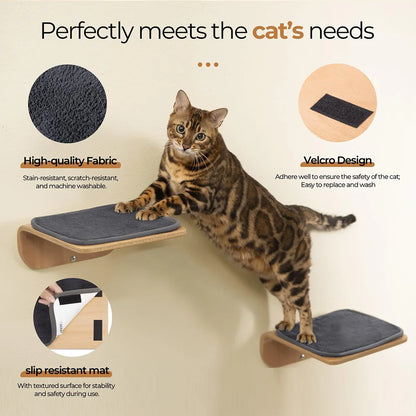 Meowsera 2 Set Cat Wall Steps - Wooden Cat Climbing Shelves